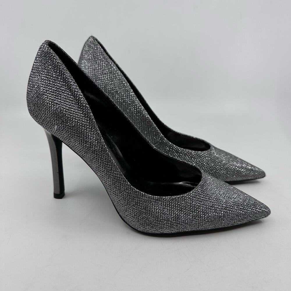 Guess Pointed Toe Glitter Pumps Womens 8 1/2 M Silver Dressy High Heels Office